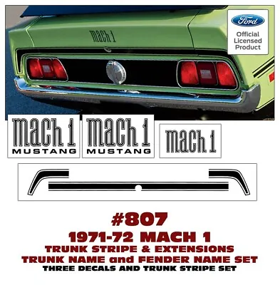 807 1971 1972 MUSTANG - TRUNK STRIPE  With MACH 1 FENDER NAMES And TRUNK NAME • $59.95