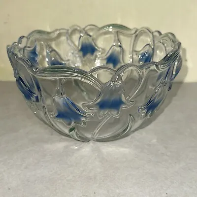 Mikasa Bluebells Blue And Green Clear Crystal Bowl 8  New Without Box • $26.99