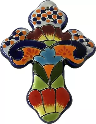 Talavera Cross Mexican Pottery Folk Art Wall Art Home Decor Multicolor 6” • $28