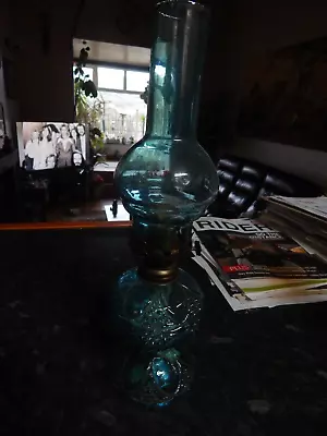 Vintage Blue Glass Oil Lamp • £15