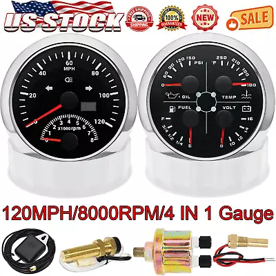 2 Gauge Set 85mm GPS Speedometer 120MPH W/Tacho&85mm 4 In 1 Gauge With Sensor US • $134.70