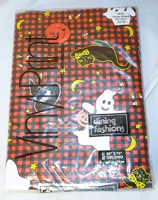 NIP HALLOWEEN Orange Black Spooky Kitchen Party Vinyl Tablecloth~Oblong 52  70” • $10