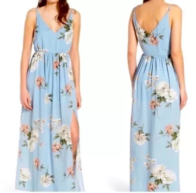 BP Women’s  M Spaghetti Straps Straight Maxi Dress Blue Floral   High Slit • $25