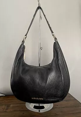 Michael Kors Lydia Pebbled Black Leather Hobo Shoulder Bag Beaded Handle 11”x12” • $55