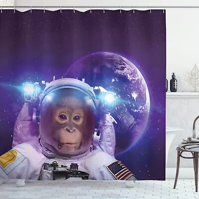 Outer Space Shower Curtain Astrounaut Monkey Print For Bathroom • $31.99