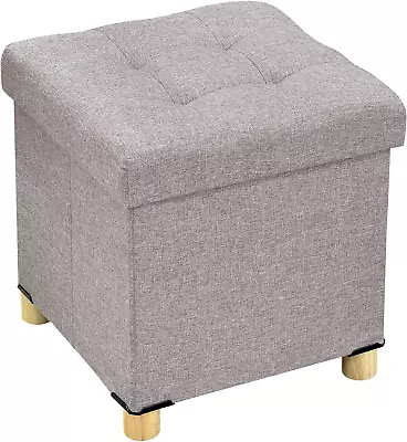 Folding Ottoman Storage Cube With Wood Legs Linen Foot Stool Pouffe Footstool  • $75.92