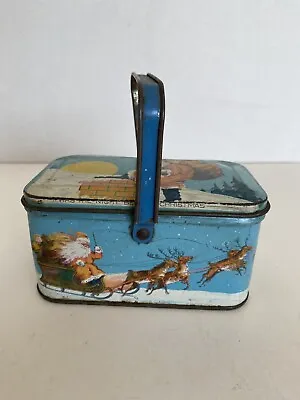 Vintage Children's Tin Litho Candy Lunchbox Twas Night Before Christmas • $79.95