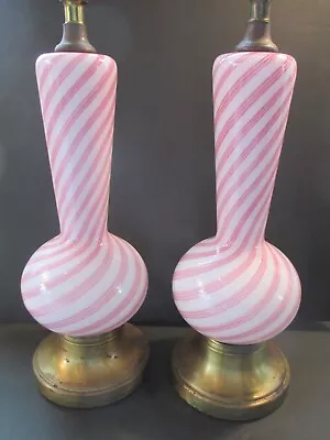 PAIR VINTAGE Dino Martens Lamp Murano Glass 1960's? Table Desk Candy Cane • $900