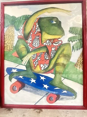 Vintage Frog On Star Skateboard Hawaiian Tropical Watercolor Painting • $225
