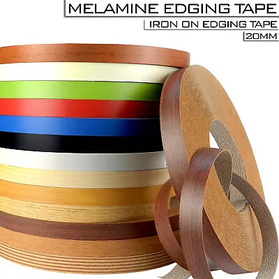 Furniture Edging Tape Iron On Pre Glued Melamine Strips Veneer Real Wood 20mm • £5.99