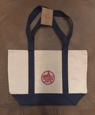 Trader Joe's Reusable Canvas Eco Tote Bag Heavy Duty Bag Blue White Brand NEW‼️ • $12.79