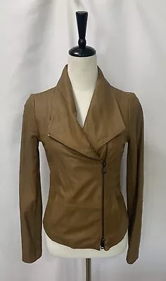 Vince. Tan Scuba Moto Goat Leather Cash Wool Jacket Size X-Small • $187