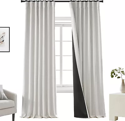 VTG Drapes Pleated Blackout Curtains Insulated Two Panel 50x90 Greyish Off White • $55.24