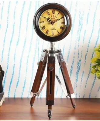  Rustic Charm: Wooden Tripod Stand Analog Table Clock  • $95