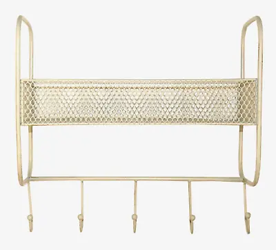 Mesh Wall Shelf With 5 Hooks Cream • £29.99