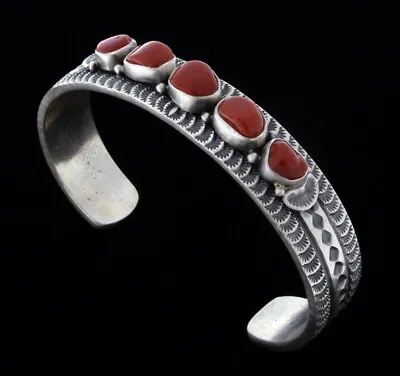 Natural Mediterranean Coral Row Bracelet By Navajo Artist Jereme Delgarito • $476