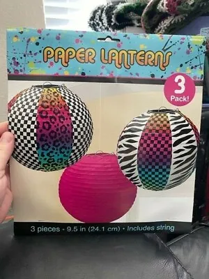 NEON ANIMAL PRINT PAPER LANTERNS (3) Totally 80s Birthday Party Decorations New! • $5