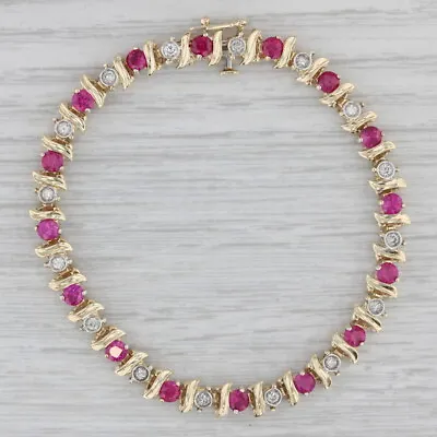 2.48ctw Lab Created Ruby Diamond Tennis Bracelet 14k Yellow Gold 6.75  5.7mm • $1049.99