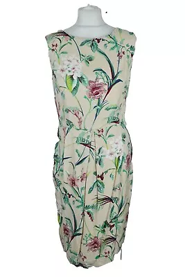 £54.95 • Buy LAURA ASHLEY Beige Floral Dress Size Uk 12 Womens Zip Viscose Silk Sleeveless 