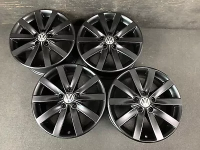 $795 • Buy (4) VW Volkswagen Golf Jetta Satin Black Powder Wheels Rims + Caps 17  Hol.69936