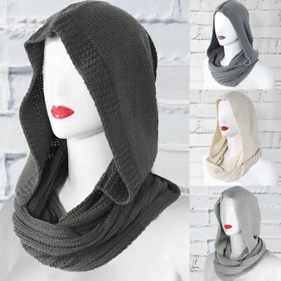 Women Winter Knit Hood For Scarf Windproof Shawl Wrap Earflap Neck Warm • £12.65