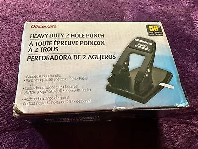 Officemate Heavy Duty 2-Hole Punch Padded Handle Black 50-Sheet Capacity • $13