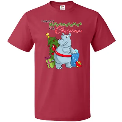 Inktastic I Want A Hippopotamus For Christmas T-Shirt Cute Animals Cuddly Red • $14.99