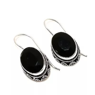 Vintage Black Spinel Gemstone Handmade 925 Sterling Silver Jewelry Earring 1.18  • $6.38