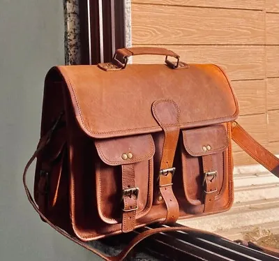 Laptop Messenger Briefcase Bag Satchel Handmade Goat Genuine Leather Bag • $59.85