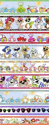 Loralie Go Doggie Dog Border Stripe Cotton Fabric Loralie Designs 16  X44  Piece • $3.95