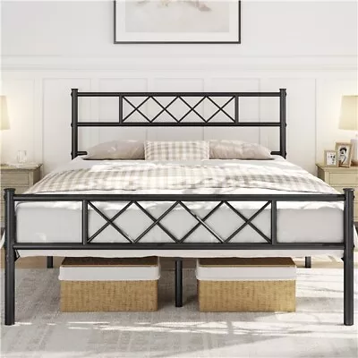 King Metal Bed Frame Mattress Foundation Slatted Bed Base W/ Underbed Storage • £78.99