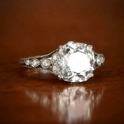 Art Deco Style Round Cut Lab-Created Diamond Engagement Wedding Ring 925 Silver • $60