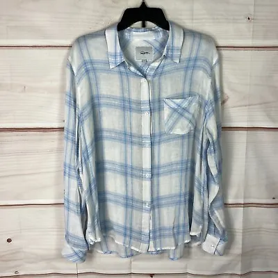 Rails Top Womens L Blue White Plaid Charli Button Up Shirt Collar Lightweight • $22.39