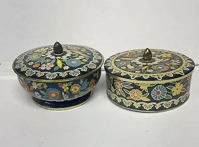 2 Vintage Decorated Ware Tin Daher Metal Floral Gold Trim Serving Tray Dish Bowl • $13.99