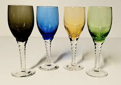 4 Small Coloured Twisted Stem Glasses 6  • £18.40