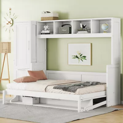 Twin Full Size Murphy Wall Bed With Storage Drawer Closet Solid Wood Cabinet Bed • $1489.99