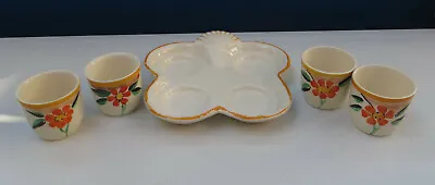 Hancock's Ivory Ware Art Deco Hand Painted Ceramic Egg Cup Eggcup Set With Tray • £19.99