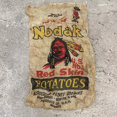 Vtg Nodak Red Skin Potatoes Indian Burlap Sack North Dakota Milbrite 100lbs B • $50