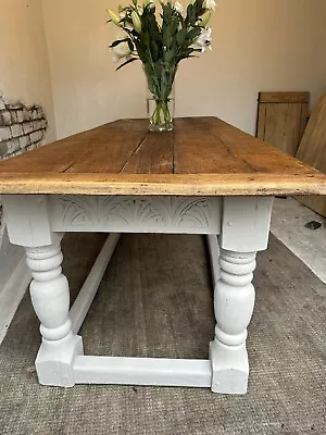 Antique Solid Oak 7 Foot Chunky    Farmhouse Dining Table Refurnished • £625
