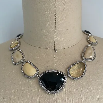 New MIRIAM SALAT $625 Black Multi Nugget Necklace -Mother Of Pearl Ivory Rhodium • $175