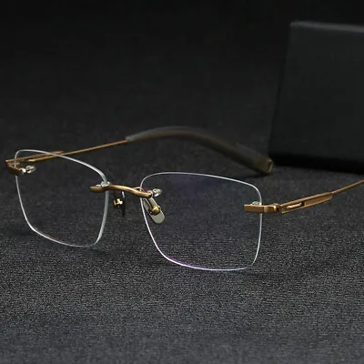 Rimless Titanium Eyeglasses Men Rectangle 56mm Glasses F Demo Lens F4 • $35.99