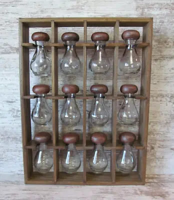 VTG 70s Wooden Wall Hanging Spice Rack 12 Glass Mushroom Shaped Jars Lids Labels • $219.99