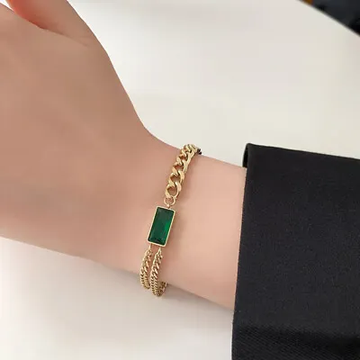£3.14 • Buy Square Emerald Crystal Gold Chain Stud Earrings Bracelet Necklace Women Jewelry