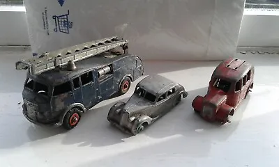 £4 • Buy X3 Vintage Dinky Vehicles For Spares Or Restoration, Fire Engine X2, Riley 40A