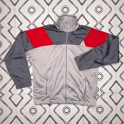 Vintage 80s/90s Le Coq Sportif Grey & Red Polyester Track Jacket/Windbreaker • £27