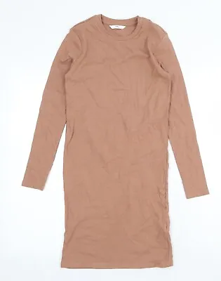 Marks And Spencer Girls Beige Cotton Jumper Dress Size 10-11 Years Round Neck Pu • £3.25