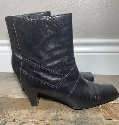 Liz Claiborne Villager Natessa Sz 8 Black Leather Boots Flex Sole Zip Mid-calf • $18.20