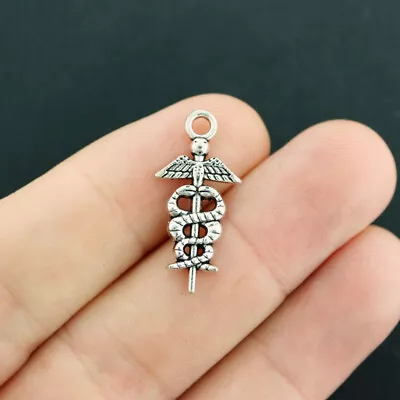 10 Caduceus Medical Charms Antique Silver Tone - SC7813 • $4.99