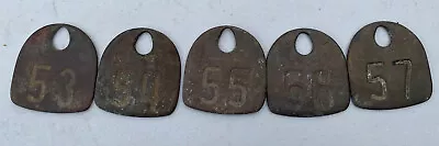 Vintage Antique Numbered Brass Metal Cow Tag Lot Of 5 Unpolished • $58