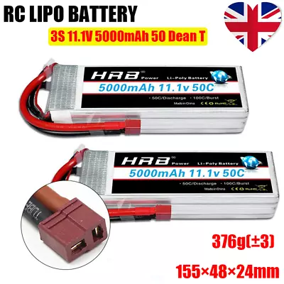 2pcs HRB 11.1V 3S Lipo Battery 50C 5000mAh SoftCase Dean For RC Racing Car Truck • £65.99